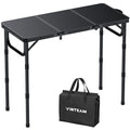 VINTEAM Tri-Folding Camping Table with 3 Adjustable Heights, Lightweight Portable Outdoor Picnic BBQ Table, Black Aluminum Folding Grill Table for Camping, RV, Beach, Fishing & Backyard - style: 3-Fold MDF Tabletop