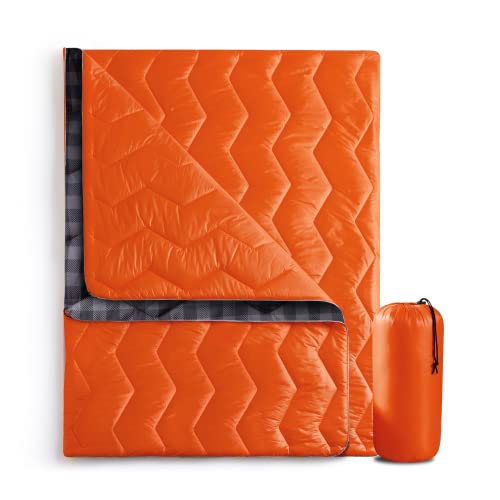 UNIKOME Waterproof Puffy Camping Blanket - Lightweight Packable Outdoor Quilt with Corner Loops, Warm Compact Blanket for Cold Weather Hiking Picnic Stadium Travel, 75"×52", Orange - color: 06 Orange