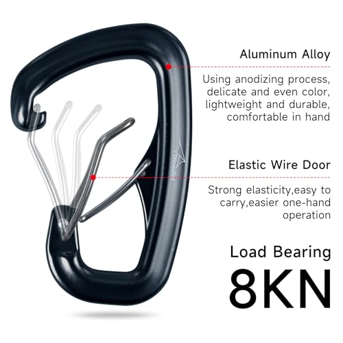 Heavy Duty Carabiner Clip Hook 8KN (1763 lbs), 2 PCS Ultra-Light Aluminum Caribeaners with Double Door D Ring Shape, for Hammock, Camping, Hiking, Backpacking, Dog Leash, Keychain Clip - style: 2#Black-4pc