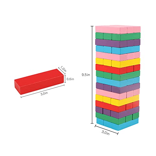 Wooden Blocks Stacking Games, 48PCS Tumbling Stacking Blocks Game for Kids and Families, Wood Colorful Balancing Blocks Montessori Toys for Kids with Storage Bag - style: 48PCS