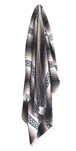 Del Mex Classic Mexican Blanket, Large Authentic Woven Falsa Throw (70"x50"), Artisan Southwest Décor for Beach, Yoga, Outdoors (Tan) - color: Tan