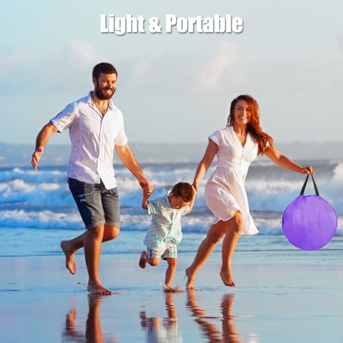 Pop Up Beach Tent, Sun Shelter for 2-3 Person, Sun Shelter with UPF 50+ & Lightweight, Portable Beach Tent Easy Pop Up for Outdoor Camping Fishing - style: Purple
