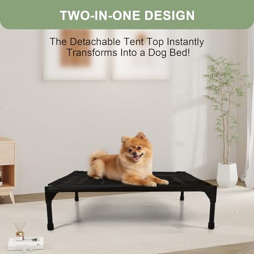 Dog House, Outdoor Dog Kennel with Roof, Mesh Windows, 900D Scratch-Resistant Oxford Cloth Bed Surface, Comes with Detachable Waterproof Rain Cover with UPF 50+ Sun Protection, S - style: Modern