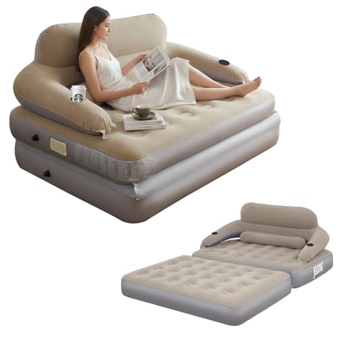 JEASONG Blow Up Couch Air Mattress Queen with Built in Pump, 2-in-1 Air Sofa & Inflatable Mattress, AirBed Blow Up Mattress with Headboard & Cupholder, Inflatable Couch for Camping, Movie Night, Guest