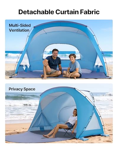 VEVOR Beach Tent Sun Shelter for 6 Person, UPF 50+, Portable Sun Shade Beach with Carrying Bag & Sand Pockets, Lightweight and Easy Setup Beach Umbrella for Family Camping Outdoor Picnic - size: 6 Person