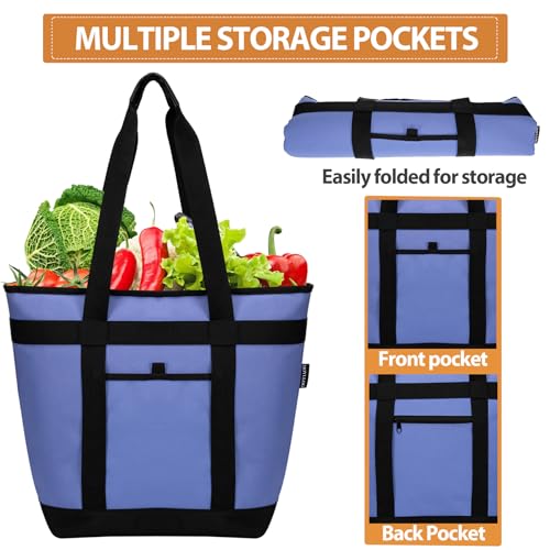 Insulated Cooler Bag, Reusable Grocery Bags for Hot/Cold Food, Thermal Food Delivery Bag for Beach, Travel, Picnics - color: Blue, size: 8"D x 21"W x 17"H