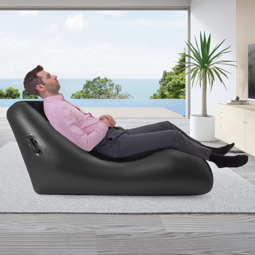 PVC Air Mattress Sofa Bed, Modern Inflatable Couch with Built in Double Layer Pump S Shaped Blow Up Chamber Airbed 440lbs Capacity for Living Room Office Camping Indoor Outdoor Use (Black) - color: Black