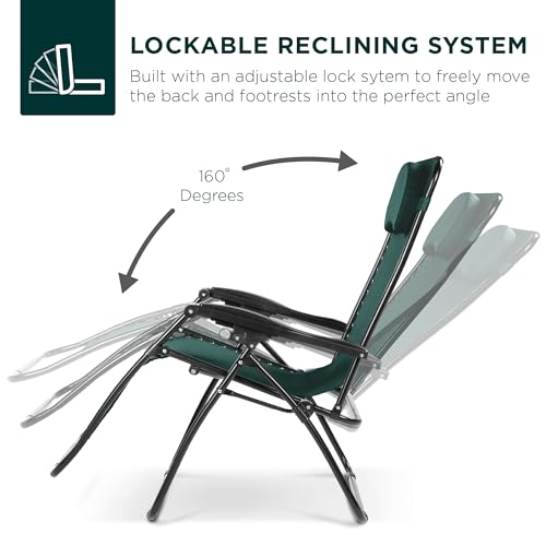 Best Choice Products Oversized Zero Gravity Chair, Folding Outdoor Patio Lounge Recliner w/Cup Holder Accessory Tray, Pillow - Forest Green - color: Forest Green