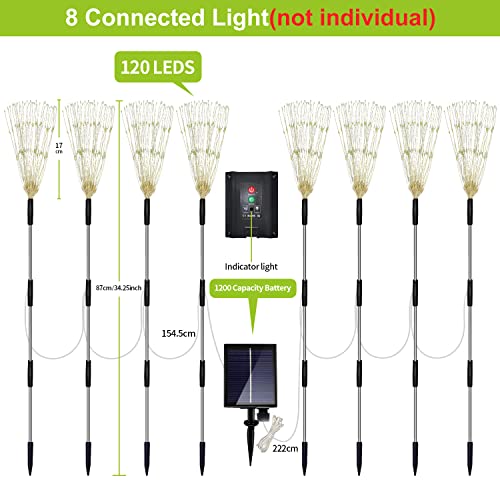 Maleyt 8 Pack Outdoor Solar Garden Lights, Firework Lights Solar Powered 8 Modes, Solar Landscape Lamp Outside Decor with Remote Control,120 LED Waterproof DIY String Lights - color: White