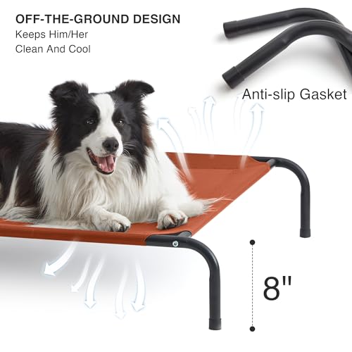 Love's cabin Elevated Cooling Dog Bed for Large Dogs, Portable Indoor & Outdoor Raised Pet Dog Cat Cot, Durable Summer Frame with Breathable Mesh, Terracotta, 48 inches - color: Terracotta