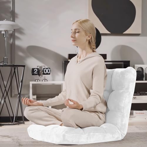 Giantex Floor Chair with Back Support, 14 Adjustable Position, Padded Sleeper Bed, Couch Recliner, Folding Gaming Floor Chairs for Adults, Living Room, Bedroom, Yoga, Meditation, White - color: White, size: 26.5"x22.5"x22"