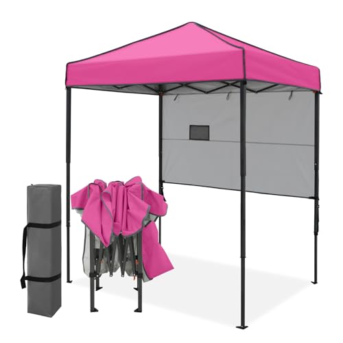 EAGLE PEAK 6x4 Instant Pop Up Canopy Tent with 1 Half Wall Panel, Straight Leg Sun Shelter, Portable Canopy with Carry Bag for Camping, Beach & Sports, Pink - color: Pink, size: Half Wall