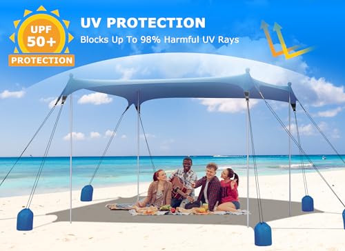 Gorich Beach Tent Sun Shelter with 8 Sandbags, UPF50+ Protection & Windproof Pop Up Beach Canopy Tent Sun Shade for Family, Travel & Camping, Easy Setup Canopy Umbrella - color: Navy, size: 7 x 7 FT