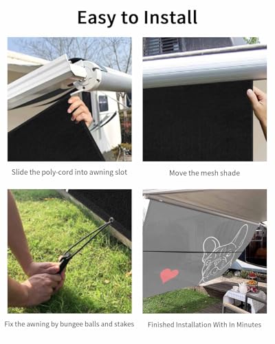 RV Awning Sun Shade Screen 9'X7' French Bulldog Mesh Sunscreen Cute Dog Love Heart Awning Shade Screen with Zipper UV Blocker Completed Kits Universal Outdoor Canopy for RV Motorhome Camper Trailer - size: 9x7 ft
