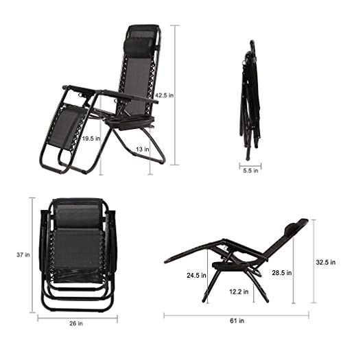 FDW Zero Gravity Lawn Lounge Chairs Set of 2 with Pillow and Cup Holder - Adjustable Reclining Folding Outdoor Chairs for Deck, Beach, Yard - color: Black