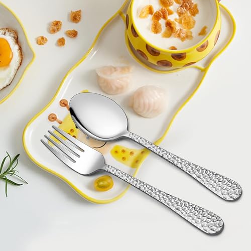 LIANYU 16-Piece Kids Silverware Set, Includes 8 Kid Spoons, 8 Kid Forks, Stainless Steel Toddler Utensils Children Flatware Set, Child Preschooler Cutlery Set, Dishwasher Safe