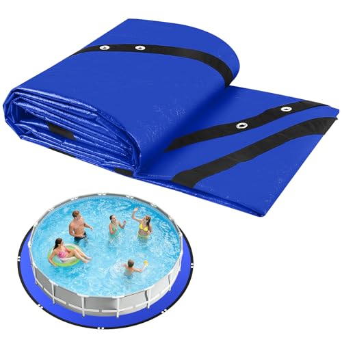 12FT Round Pool Liner Pad for Above Ground Pools, 165 GSM Thickened Puncture-Resistant Under Mat (13FT Actual), Heavy-Duty Underlayment with Metal Grommets - size: R12FT