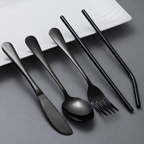 Portable Utensils Set with Case, 4pcs Stainless Steel Reusable Silverware for Lunch Camping School Picnic Workplace, Lunch Box Includ Fork Spoon Knife,Easy to clean,Dishwasher Safe (grey) - color: Gray