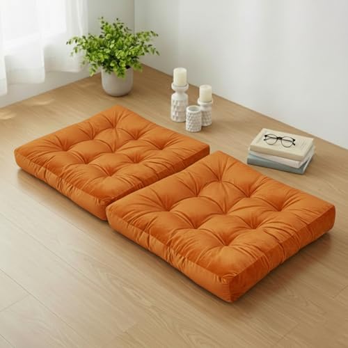 Meditation Cushion Set of 2, Floor Cushions for Adults, Velvet Floor Pillows for Sitting, Tufted Seat Cushions for Yoga, Living Room, Bedroom & Reading Nook, Machine Washable, 22 x 22 Inch, Orange - color: Orange, size: 2pack