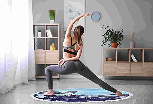 Violet Mist Blue Sea Wave Round Beach Blanket 60" Soft Microfibre Circular Beach Towel Throw with Fringe Large Sand Free Circle Beach Blanket with Tassels for Women Travel Swimming Pool Picnic Towel - color: Blue Sea Wave
