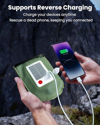 24" Inflatable Solar Camping Lantern,Magnetic LED Tube Light with USB-C 2000mAh Phone Charger,IP66 Waterproof TPU Tent Light for Hurricane Emergency,Backpacking & Off-Grid Survival (Green) - color: Green, size: 24in