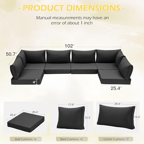 HOMREST Outdoor Replacement Cushions for Patio Furniture,Water-Repellent Sofa Cushion for 6-Seat Rattan Wicker Sectional Patio Conversation Sets,14-Piece Cushions Set for Outdoor Couch（Black） - color: Black, size: 6 Seat
