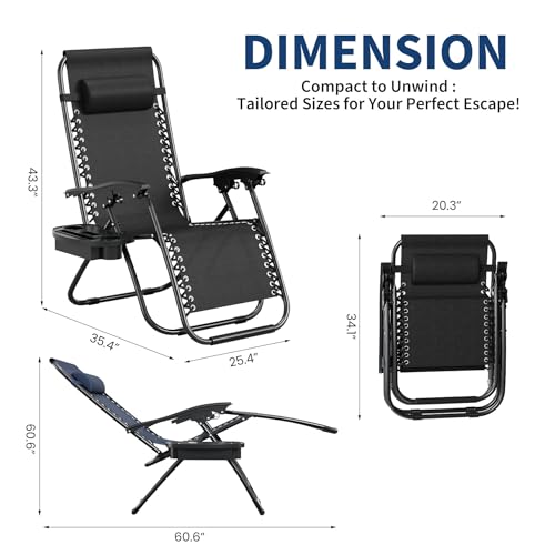 Garvee Zero Gravity Chair Set of 2, Patio Lounge Chair Outdoor with Pillow & Cup Holder Tray, Adjustable Reclining Chair, Folding Portable Camping Chair for Deck, Beach, Yard, Garden - Black - color: Black