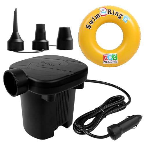 Newpol Inflatable Bed Pump, Electric Air Pump with Free Swimming Ring for Air Mattress Beds, Inflatable Swimming Pools, Swimming Rings - size: 12V car plug