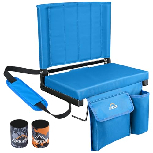 APEXUP Stadium Seats with Back Support, Portable Bleacher Seat with Large Pocket and Cup Holder, Wide Stadium Chair for Sports Events and Concerts - color: Sky Blue