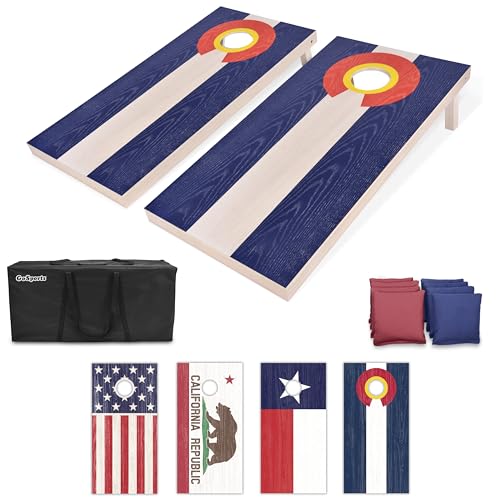 GoSports 4 x 2 ft Flag Series Wood Cornhole Sets – American Flag or State Flags – Includes 2 Regulation Size Boards, 8 Bean Bags, Carrying Case and Rules - style: Colorado Flag
