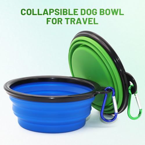 Dog Bowl Pet Collapsible Bowls, 2 Pack for Cats Dogs, Portable Pet Feeding Watering Dish for Walking Parking Traveling with 2 Carabiners (Small, Blue+Green) - color: Blue+Green, size: Small