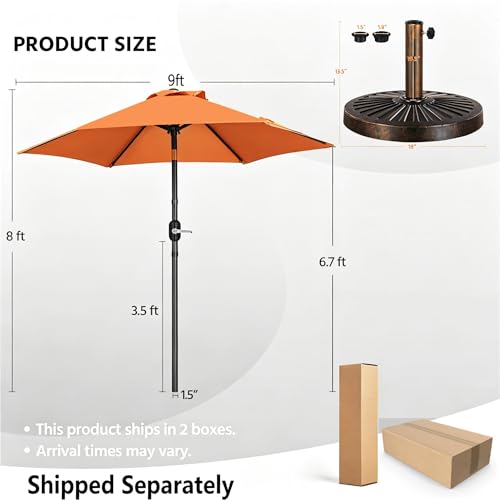 Yaheetech 9FT Patio Umbrella Outdoor with Heavy Duty Base Included,Table Umbrella with Push Button Tilt and Crank, UV Protection Waterproof for Yard/Outdoor/Wedding Parties and Events - Orange - color: Orange, size: 9FT