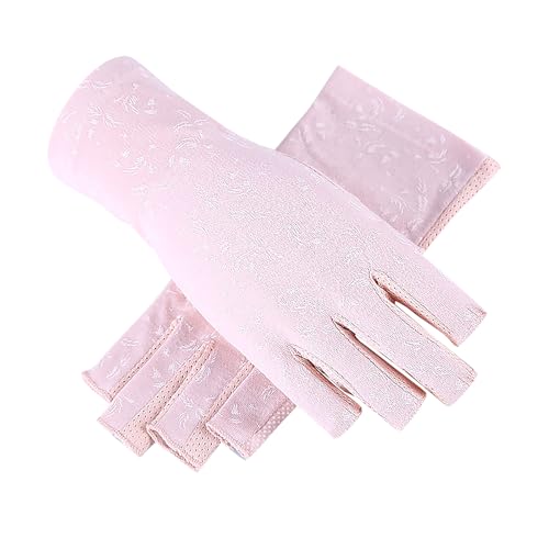 Lightweight Summer Fingerless Gloves Men Women UV Sun Protection Driving Cotton Gloves Nonslip Touchscreen Mittens - color: 2pairs-pink+floral Black