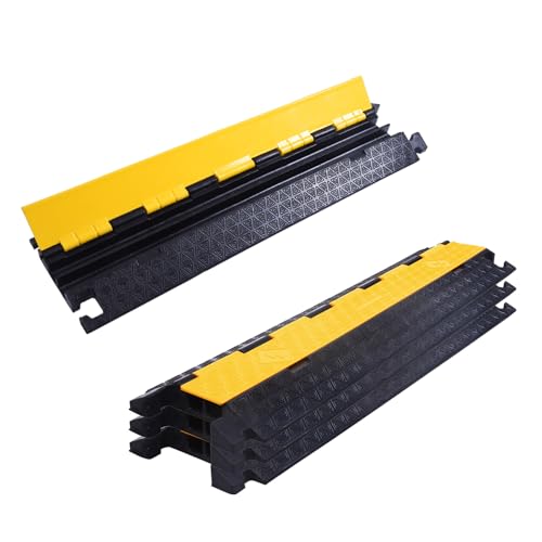4PACK 2 Channel Cable Protector Ramp, Heavy Duty Rubber Driveway Cord Cover, Anti-Slip Wire Protector for Cables & Hoses, Indoor/Outdoor Safety Cover for Warehouse Garage - style: 2Channel x 4Pack