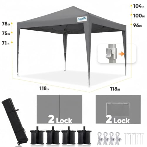 Quictent Privacy 10x10 Pop up Canopy Tent with Sidewalls and Roll-up Ventilated Windows, One Person Easy Setup, Outdoor Commercial Gazebo Shelter Enclosed Waterproof, Bonus 4 Sandbags - color: Gray, size: 10x10ft