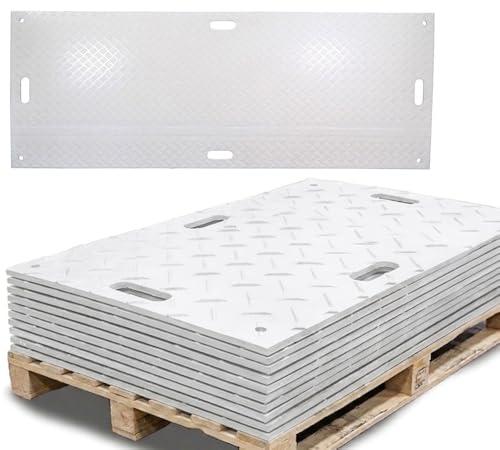 Mytee Products 5 Pk 3' x 8' White Ground Protection Mats with Diamond Plated Tread Design - High Density Polyethylene Mat, Easily Supports 90 Ton Loads on Lawns, Dirt, and Any Other Areas - color: White, size: 3 x 8 Feet, style: 5 - Pack