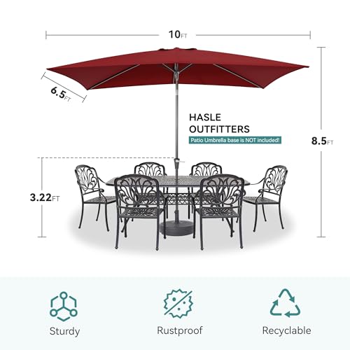 HASLE OUTFITTERS Rectangular Patio Umbrella, 6.5 x 10 ft Rectangle Table Umbrellas w/Heavy Duty Ribs, Effortless Crank and Push Button Tilt, Wind Resistant Sun Umbrella for Outdoor Patio, Wine Red - color: Wine Red