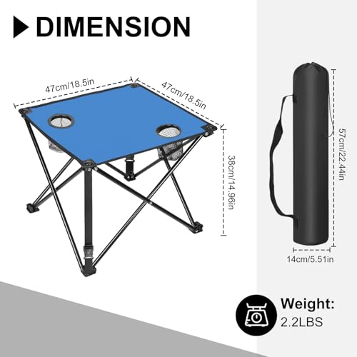 2 Pack Portable Camping Table, Ultralight Picnic Table Foldable with 2 Cup Holders and Carrying Bag for Outdoor Camping Picnic BBQ Beach Party Patio Fishing, Steel Frame, High-Grade 600D Oxford Fabric - color: Blue, size: 2 Pack
