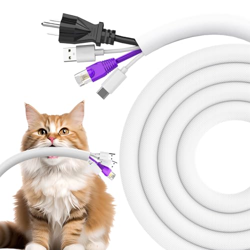 UOMTFAI Dog and Cat Cord Protector 10ft - 1/2inch, Flexible Cable Sleeve for Easy Cord Management, Protects Cables from Pets Chewing, Ideal for USB, Power, Audio and Video Cords - White - color: White, size: 1/2"-10ft