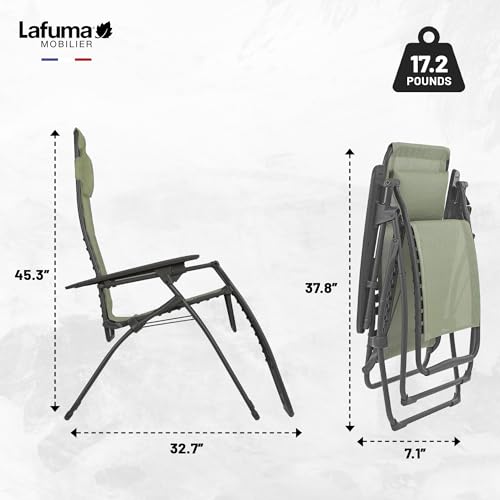 Lafuma Futura Series Patio and Poolside Zero Gravity Outdoor Lounge Recliner Chair with Adjustable and Removable Headrest, Moss Green - color: Green (Moss), style: Futura Zero Gravity