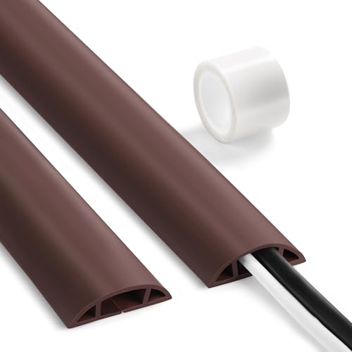 Floor Cable Cover 3ft Brown, LZEOY Cord Covers for Wires on Floor, Low Profile Cord Hider Cable Management, Office/Carpet Compatible - color: Brown, size: Small-3ft