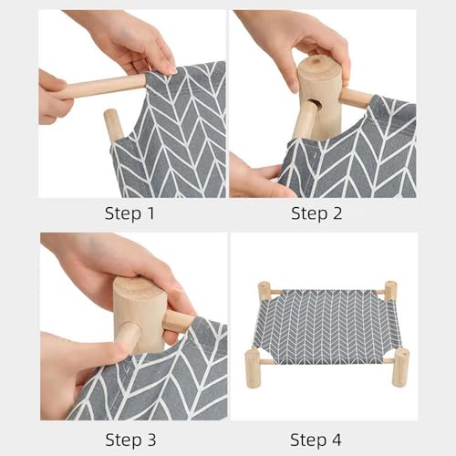 Patas Lague Cat and Dog Hammock Bed for Small Dogs, Brethable Wooden Cat Pet Rabbit Elevated Cooling Outdoor Bed Cots Furniture for Summer Alpaca - color: Alpaca
