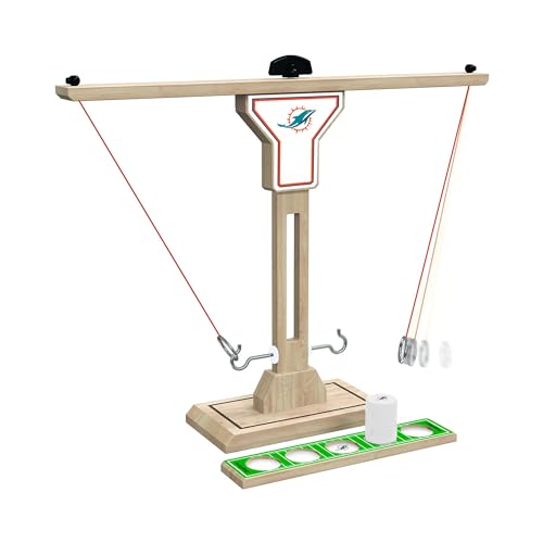 Wild Sports NFL Miami Dolphins Wooden Ring Swing Battle - Head-to-Head Ring Toss Hook & Ring Game for NFL Fans