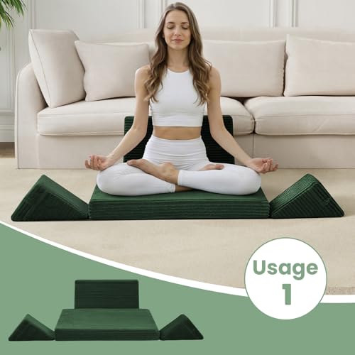 Meditation Cushion Set, Meditation Pillow for Sitting on Floor, Large Yoga Pillow with Knee Support, Washable Zafu Meditation Mat, 3 Shapes Floor Pillow for Adults, Green - color: Green