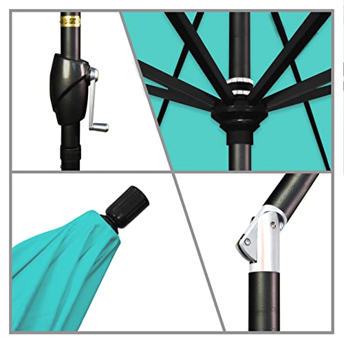 California Umbrella 9' Rd Pacific Trail Series Aluminum Patio Umbrella, Crank Lift, Push Button Tilt, Black Finish, Sunbrella Aruba Fabric - color: Aruba