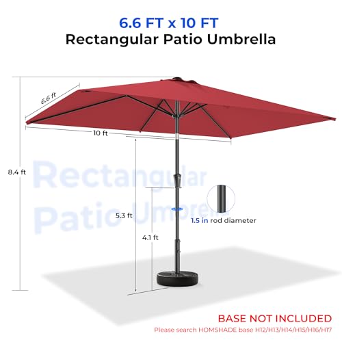 HOMSHADE 6.6 x 10 ft Rectangular Patio Umbrella Rectangle Umbrella Outdoor Patio, Large Outdoor Umbrellas for Patio Table with Tilting and Sun UV Protection for Pool, Deck, Market, Backyard - color: Red