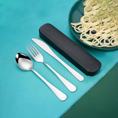 Portable Utensils Set,3-Piece Reusable Silverware,Travel Utensils with Case for Lunch Camping Picnic(Black) - color: Black
