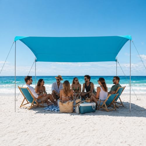 EasierHike Beach Shade Tent, 10 × 10 Ft Portable Easy Pop Up Beach Canopy, UPF50+ Sun Protection Shelter, Windproof & Water Resistant, Stable with 4 Sandbags & Windproof Cords, Perfect for Family - color: Turquoise, size: 10x10 FT 4 Poles
