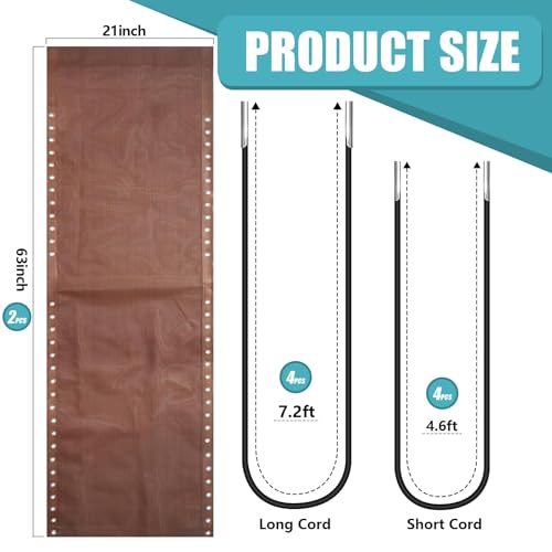Queekay 2 Pcs Gravity Chair Replacement Fabric with 8 Bungee Cord Lounge Chair Cloth Mesh Patio Chair Repair Kit for Patio Recliner Outdoor Lawn Pool Beach Sling Chair(Brown, 63" x 21") - color: Brown, size: 63" x 21"