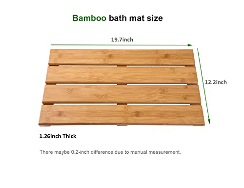Bamboo Shower Bath Mat for Bathroom, Non-Slip Bamboo Wood Bathroom Mats for Inside or Outside (19.7 x 12.2 inches) - size: 19.7" x 12.2" (Rectangular)